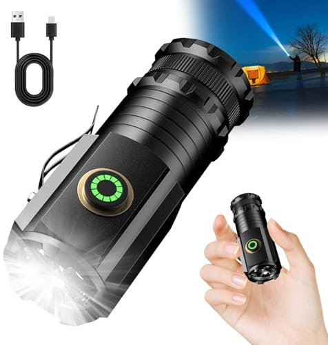 Mini torcia LED ricaricabile, tipo C, ultra luminosa, impermeabile, con 5 modalità, 2000 lumen, potente e compatta per le emergenze all'aperto, campeggio, escursioni