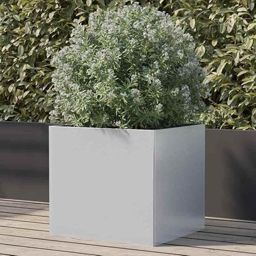 Großer Pflanzkübel aus verzinktem Stahl, Silbern (42x40x39 cm) – Wetterfest & Rostfrei, Ideal für Garten, Terrasse, Balkon – Modernes Design, XXL Pflanzgefäß für Innen- und Außenbereich