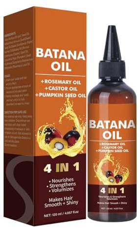 Batana Oil for Hair, 4 in 1 Natural Batana Hair Growth Oil with Rosemary Oil Castor Oil Pumpkin Seed Oil for Dry Damged Hair, Nourishing Scalp and Hair Oil for Women Men 120ml