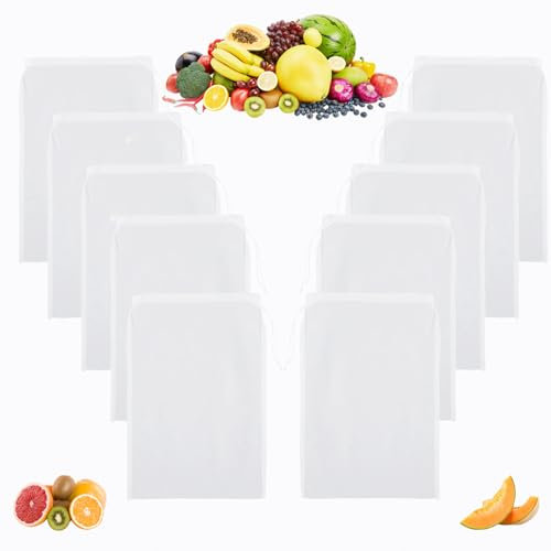 Firavggu Pack de 10 Bolsas para Leche de Almendra 20x30cm Paño Filtrante de 100 Mallas en Nailon Reutilizable Tela para Queso Lavable Filtro para Leche de Nuez Yogur Verduras Café Zumo de Fruta