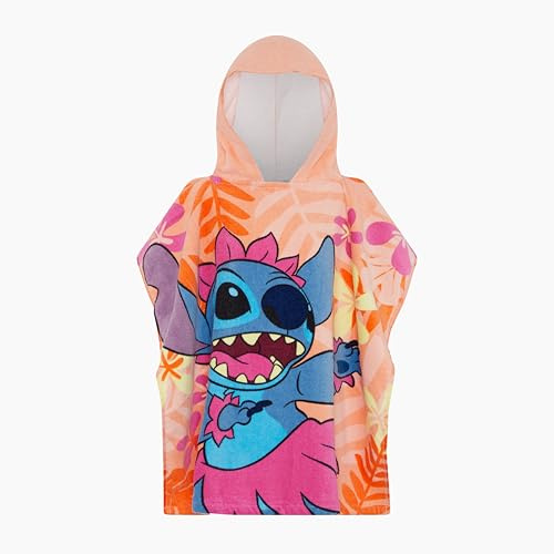 Disney Lilo & Stitch Kids Stitch Poncho Beach Towel, Bath Towel, Swimming Wrap, Hooded Changing Robe 100% Cotton 120 x 60 cm