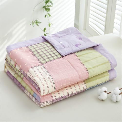 FANSU Tagesdecke Bettüberwurf Steppdecke 100% Baumwolle Doppelbett Einselbetten Tagesdecken Gesteppt Bettwäsche Sofaüberwurf Wohndecke Nordischer Blumendruck Bettdecke (Patchwork,180x200cm)