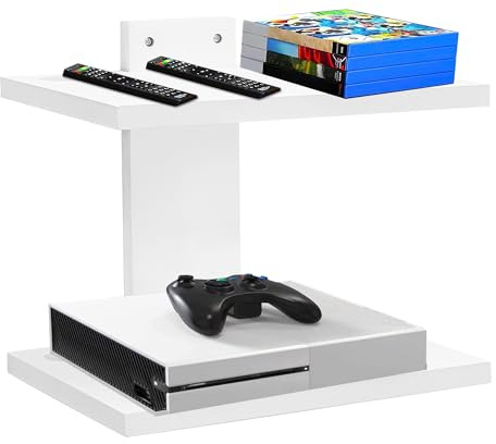 FURAOMEILI Schwebende Projektor-Wandhalterung TV-Regal, Holz Wand montiert unter TV schwebenden Regal für Projektor, PS5, DVD-Player, Spielkonsole, Kabel-Box, 2Tiers（Weiß）