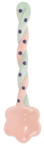 Zerodeko Cute Ceramic Dessert Spoon with Twisted Handle for Stirring Coffee and Serving Desserts, Adorable Long Handled Spoon for Kitchen and Dinner Parties