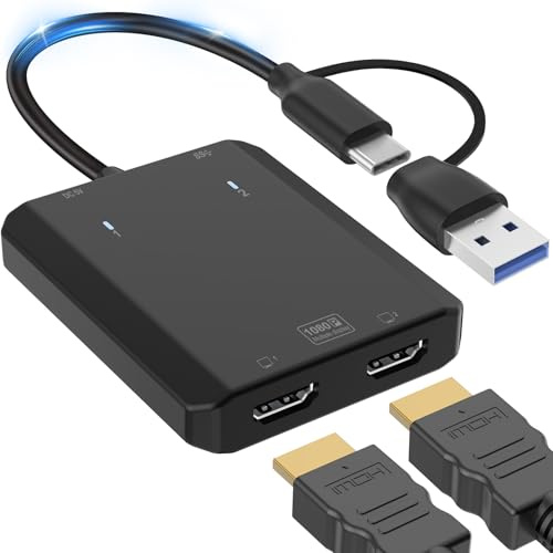 Adaptador USB a HDMI dual para 2 monitores, doble 1080P a 60 Hz, extensor HDMI, divisor de pantalla, convertidor 4 en 1, convertidor tipo C, Thunderbolt 3/4, multipantalla para computadora, portátil