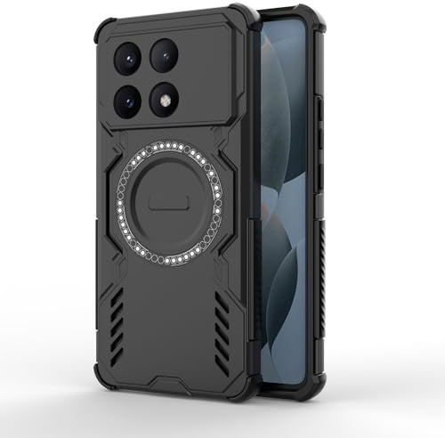 SEAHAI Case for Xiaomi Poco X6 Pro 5G with Magnet Adsorption Function, Ultra-thin Silicone TPU Bumper Shockproof Hybrid Hard PC Armor Ring Magnetic Protective Cover, Black