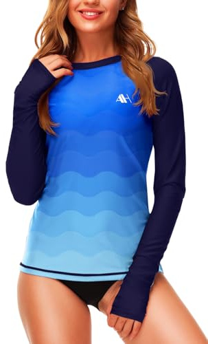 Arankhiger Damen UV Schwimmshirt UPF 50+ Rash Guard Langarm Badeshirt Mit Daumenloch S-XXL