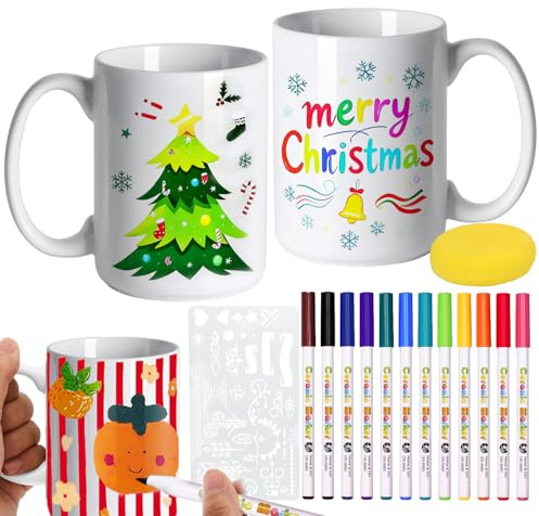 Weiß Keramik Tassen Bemalen Set,Diy Set Erwachsene,Kreativ Sets für Erwachsene,Keramik Bemalen Sets,Enthält Tassen,Pinsel,Schwamm,Diy Geschenke für Frauen,Kinder Basteln,Personalisiertes Geschenk