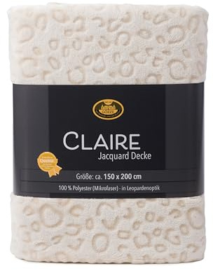 Gözze - Jacquard Decke Claire, Wohndecke in eleganter Leopardenoptik, Kuscheldecke mit Hoch-Tief-Design, 150 x 200 cm - Creme