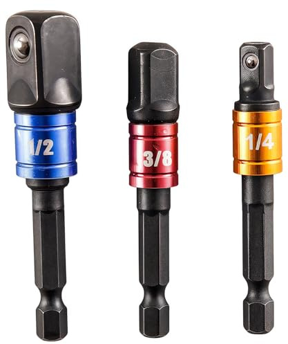 ​​3PCS Impact Driver Socket Adapter Set - 1/4 3/8 1/2 Drive Converter with Hex Shank & Double R-Groove for Impact Wrenches & Cordless Drills​
