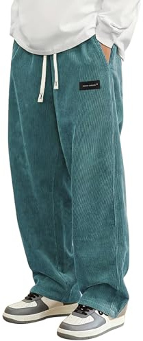 PADOLA Pantalon Velours Côtelé Homme Baggy Taille Elastique Pantalons Cargo avec Poches Décontracté Tricoté Pantalon de Travail Jambes Larges Ample Y2K Pantalons Jogging Sport