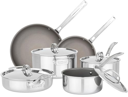 Viking PureGlide Pro 3-Ply Nonstick 10 Piece Cookware Set, Titanium Interior, Oven and Broiler Safe, Induction Ready