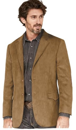 Men's Corduroy Western Blazer 8-Wale Jacket with Elbow Patches Spring Formal Casual Cowboy Country Club Coat Khaki L