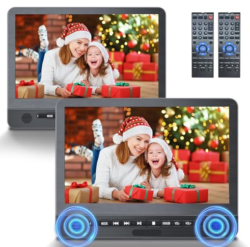 Lettore DVD doppio per poggiatesta da 30,5 cm, lettore DVD Desobry Protable per auto con altoparlante, lettore DVD doppio schermo regioni di supporto, lettore DVD con supporto USB, AV in