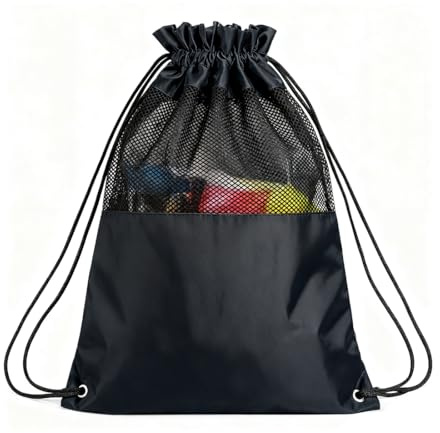 2 Stück Groß Mesh Strandtasche Netzbeutel Kordelzug Turnbeutel Netztasche Mesh Rucksäcke mit Kordelzug Netz Balltasche Gym Rucksack Strand, für Reisen, Schwimmen, Fitnessstudio (Schwarz)