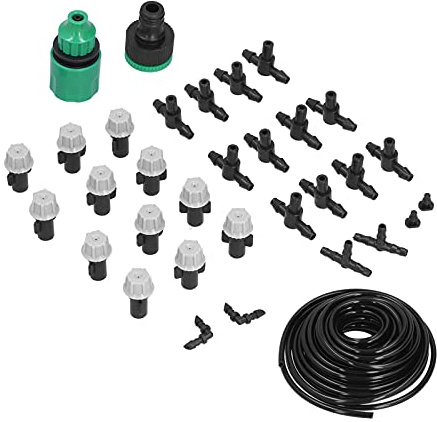 Cryfokt Kit de Riego con Boquilla Atomizadora Automática + Temporizador para Riego de Jardín, Juego de Aspersores de Manguera de 10 M para Plantas en Macetas, Estanques de Flores y Campos de Vegetales