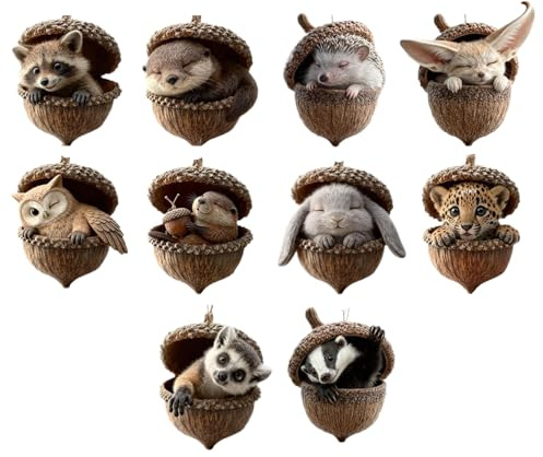 Ornements De Sapin De Noël Gland Animal | Décorations Charmantes en Acrylique 2D | 10 Pièces De Pendentifs Animaux Mignons - Cadeau pour Amis Déco Mur Porte Rétroviseur Maison Fêtes Hivernales