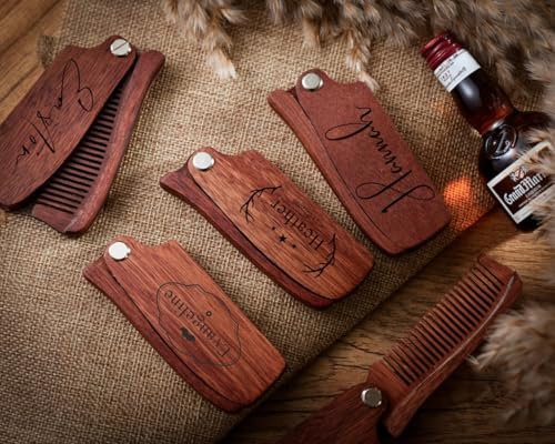 Gravierter Holz-Bartkamm, faltbar, individueller Kamm, personalisiertes Geschenk für Männer, Freund, Ehemann, Trauzeugen, Bart, Geburtstagsgeschenk für Ihn