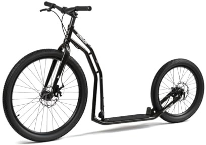 Yedoo Arni Adult Kick Scooter 26 Inch Front 20 Inch Rear Pneumatic Wheels Off Road Scooter Disc Brakes Adjustable Handlebar Steel Frame Trail Scooter - Black