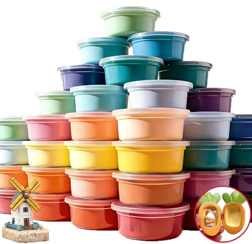 30 Farben Modelliermasse lufttrocknend – Selbsttrocknende Knete in kleinen Schalen für Kinder | Weich & leicht formbar, Kreatives Basteln, DIY Projekte, Geschenkideen, Bastelset, Air Clay, Foam Clay