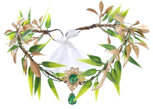 WESIEVYA Diadema para Mujer de Hojas Verdes Estilo Barroco Diseño Colgante, Tocado de Plástico para Bodas y Cosplay, Accesorio para Cabello en Tamaño Único