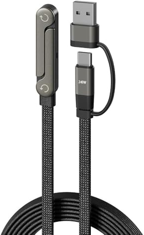 Câble de Charge USB C 240 W latéral avec Support Pliable 1,5 m 3 en 1 Câble de Charge Rapide USB + USBC vers C avec Angle Droit de 90 degrés pour Ordinateur Portable, iPad, iPhone 17, 16, 15, Samsung