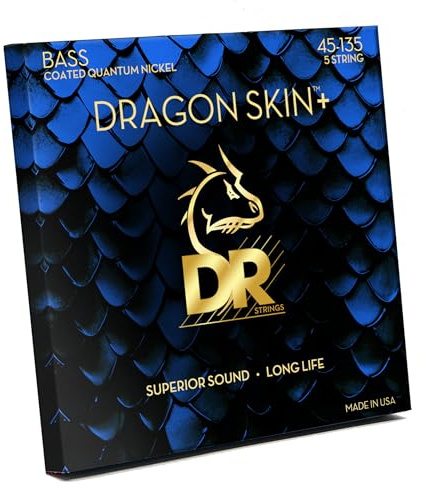 DR Dragon Skin+ Quantum Nickel Bass-Saiten – 5-Saiter 45–135 – Beschichtet, klarer Ton, lange Lebensdauer