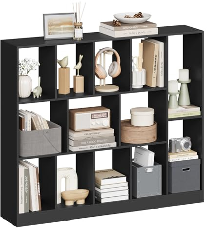 WOLTU Bücherregal mit 13 Fächern, Würfelregal, horizontal oder vertikal aufstellbar, aus Holzwerkstoff, für Wohnzimmer Schlafzimmer Arbeitszimmer, 109x101x24 cm, Schwarz