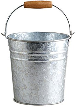 Seau galvanisé en métal argent avec manche en bois H. 29 cm diam. Ø 27 x 27 cm EV