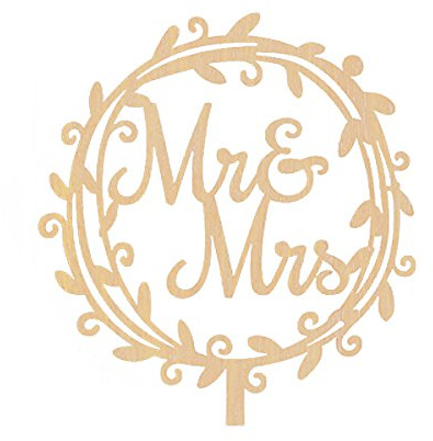MR MRS Cake Topper Kuchendeckel aus Holz für Verlobung Geburtstag Hochzeitstorten 1st (Garland)