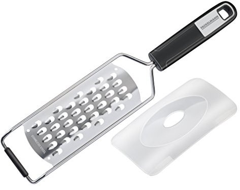 Fackelmann Handreibe grob 30 cm SENSE, Hobel mit Funktionsteil aus Edelstahl, ergonomischem Soft-Touch-Griff, Raspel mit Klingenschutz und Antirutschfläche (Farbe: Silber/Schwarz), Menge:1Stück