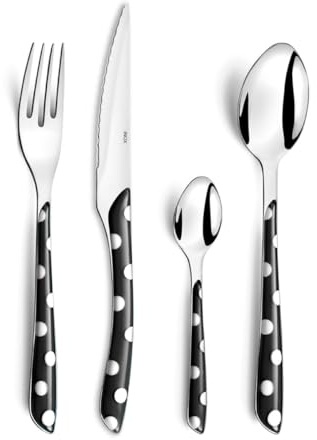 AMEFA - Ménagère 32 couverts de table pour 8 personnes - Eclat Pois - Acier inoxydable 18/0, Finition Brillante - Noir