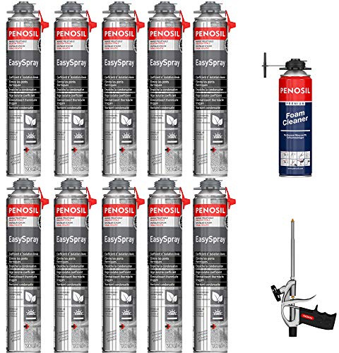 Schiuma poliuretanica espansiva Proiettile 700 ml - Confezione da 10 + 1 pistola + 1 detergente - Qualità professionale - Eccellente isolamento acustico - Unica sul mercato - Applicazione con pistola