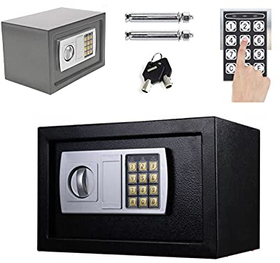 Elektronischer Safe Tresor Klein Minisafe Wandtresor Digital PIN-Code Tresor mit Sicherheitsschlüssel Stahlsafe Möbeltresor Wandsafe, 8.5L(31 x 20 x 20 cm), Schwarz