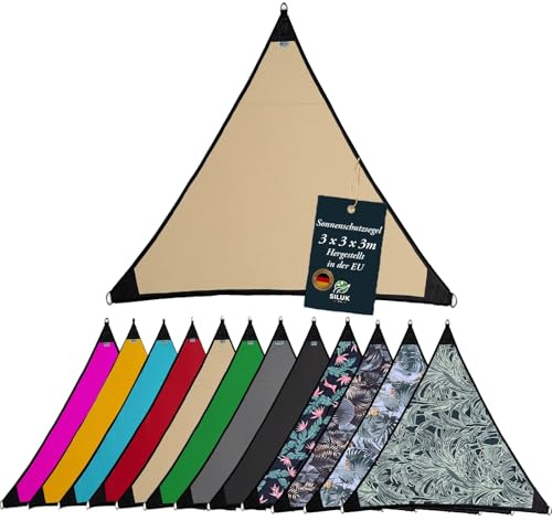 Sonnensegel Wasserdicht Sonnenschutz Garten mit befestigungen Leinen 100% Schutz vor UV-Strahlungen (3m x 3m, Beige)