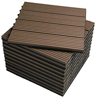 WOLTU Terrassenfliesen für Außen Terrasse Balkon, WPC Fliesen in Holzoptik mit Klicksystem, Braun (22 Stück / 2 m²)