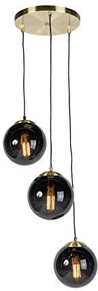 QAZQA - Modern Hängelampe I Pendellampe I Pendelleuchte Wohnzimmer, Art Deco, modern, drei schwarze Glaskugeln zusammen, Sitzecke, BeistelltischI 3-flammig I Wohnzimmer - Kugel I Kugelförmig I Länglic