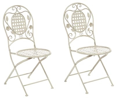 Beliani Conjunto de 2 sillas de balcón Hierro Blanco Crema Metal Envejecido Plegable Exterior Resistente a los Rayos UV Estilo Retro francés Bivio