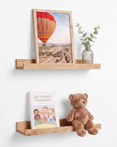 Wandregal Eiche 2er Set Bilderleiste Holz 40 cm Schweberegal Regal Wand | Bilderrahmen und Deko-Objekte, Fotoleiste, U-förmiges Profil, modernes Design, pflegeleicht, mit Montage-Zubehör