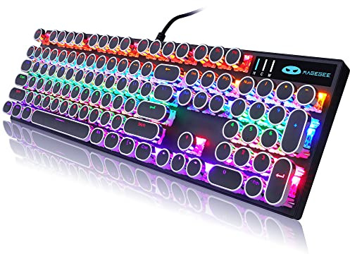 Camiysn Typewriter Style Mechanical Gaming Keyboard, Black Retro Punk Gaming Keyboard with RGB Backlit, 104 Keys Blue Switch Wired Cute Keyboards, Round Keycaps for Windows/Mac/PC