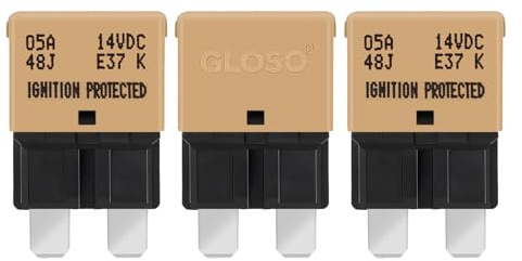 GLOSO flachsicherungen Autosicherungen Leistungsschalter für KFZ Auto Wohnmobil Boot Motorrad Automatisches Zurücksetzen 3 Stück 5A E37