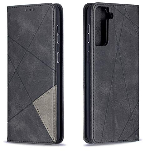 Posanter Fodral för Samsung Galaxy S21 Plus, Plånboksfodral med Kortplats, Magnetisk Stängning，Vikbart Skal i Läder, Skydd Mobilskal Telefonskal, Fall Phone Wallet Cover Case. (Svart)