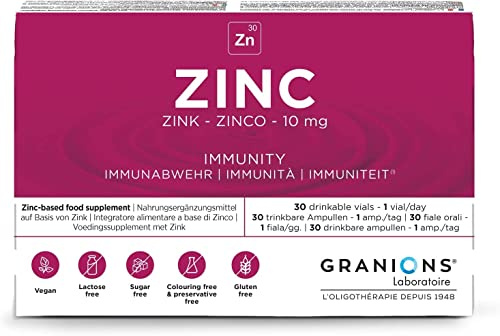 Granions® ZINC 10 mg - 30 ampoules = 15 jours - Immunité - Antioxydant - Peau, cheveux & ongles - 10 mg de Zinc - Made in France