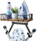 TJ.MOREE Ironing Board Hanger Wall Mount - Laundry Room Iron and Ironing Board Holder with Large Storage Wooden Base Basket and Removable Hooks(T&V Shaped)