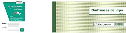 Exacompta 62E Kit dossier pour bail location meublée & Réf. 42E - 1 Carnet à souche Quittances de loyer 50 feuillets - Format horizontal de la quittance : 10,1x16,5 cm