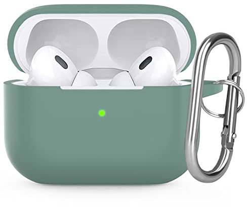 Watruer pour AirPods Pro 2 Coque, Housse de Protection en Silicone Souple Absorbant Les Chocs avec Porte-clés pour Apple Airpods Pro 2nd Gen Case 2022 [LED Avant Visible] - Vert Sapin
