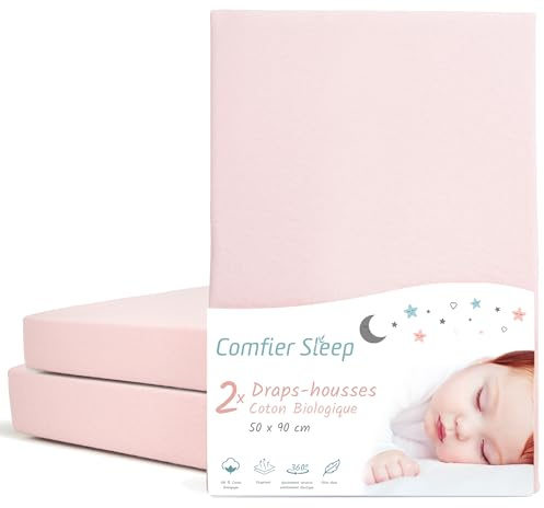 Sábana Bajera Minicuna 50x90 cm – 100% Orgánico Completamente Natural Juego de 2 Rosa Sabanas Minicuna – Suaves y Transpirables – Ajuste Elástico