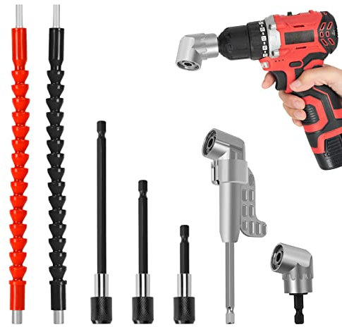7 Stk Winkelschrauber Vorsatz Adapter, 2pcs Winkelaufsatz für Akkuschrauber 105°, 3pcs 1/4 Sechskantschaft Verlängerung 2pcs Flexibler Bithalter Verlängerung, winkelbohraufsatz für Bauarbeiter, Garage