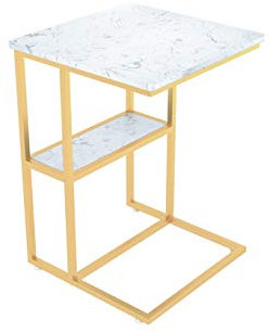 Nachttische C-förmiger Marmor-Couchtisch, Multifunktions-Beistelltisch aus Metall, Wohnzimmer, Heimbüro, Laptop-Schreibtisch, leicht zu bewegender Korbtisch (Farbe: E, Größe: 40 x 40 x 62 cm