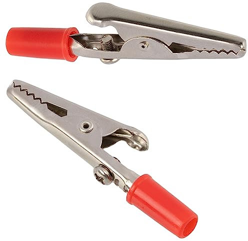 AERZETIX - C14171 - Juego de 2 Pinzas/enchufes cocodrilos eléctricos aislados - longitud 53mm - apertura mandíbula máxima 14mm - enchufe 4mm - probador multímetro